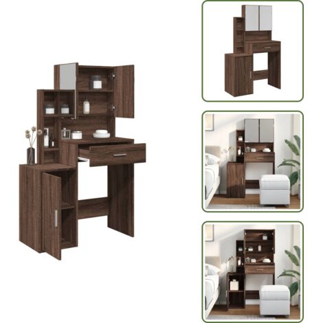 Almacenamiento de maquillaje - vidaXL Tocador con mueble roble marrón 80x35x132 cm - Tocador roble