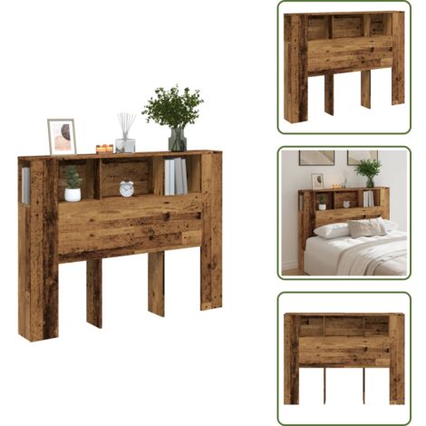Almacenamiento de noche - vidaXL Cabecero armario madera ingeniería envejecida 140x18,5x102,5 cm - Muebles de dormitorio