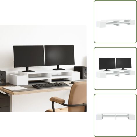 Almacenamiento de oficina - vidaXL Soporte de pantalla con almacenaje madera blanco 100x27x15cm - Soporte elevador de monitor