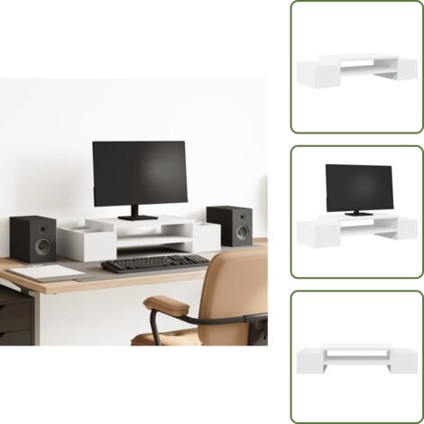 Almacenamiento de oficina - vidaXL Soporte de pantalla con almacenaje madera blanco 70x27x15 cm - Soporte elevador de monitor
