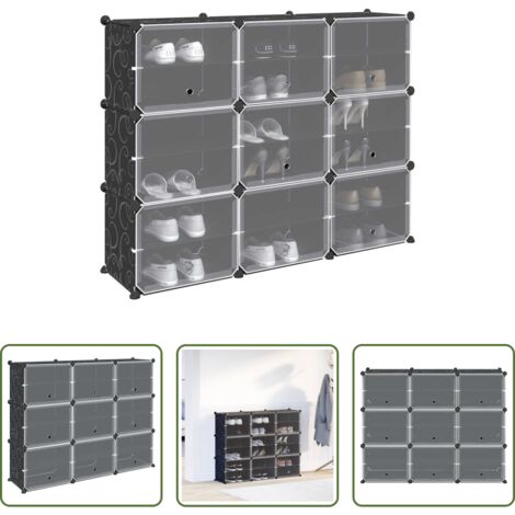 Almacenamiento de ropa -  Estantería de cubos con 9 compartimentos y puertas PP negro