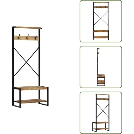 Almacenamiento de ropa - vidaXL Perchero de madera maciza de mango rugoso 80x40x190 cm - Estante de madera
