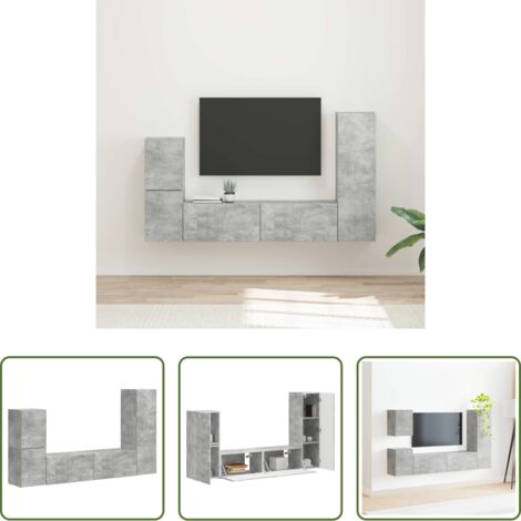 Almacenamiento de TV -  Conjunto de mueble de TV 4 pcs Gris Concreto
