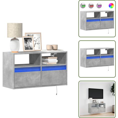 Almacenamiento de TV - vidaXL Mueble de TV de pared con luces LED gris hormigón 80x31x45 cm - Luz LED