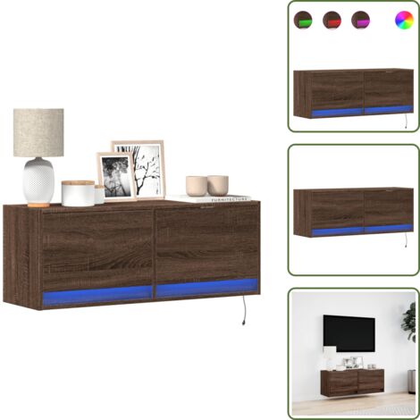 Almacenamiento de TV - vidaXL Mueble de TV de pared con luces LED marrón roble 100x31x35 cm - Luz LED