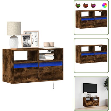 Almacenamiento de TV - vidaXL Mueble de TV de pared con luces LED roble ahumado 80x31x45 cm - Luz LED