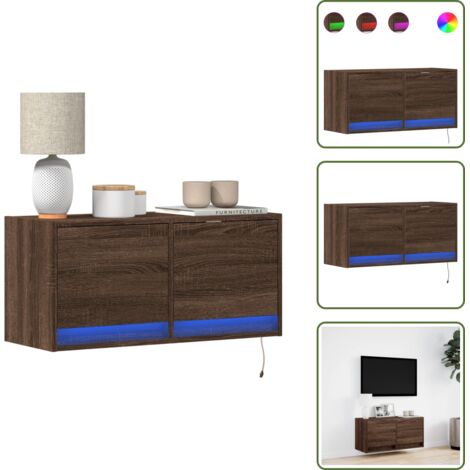 Almacenamiento de TV - vidaXL Mueble de TV de pared con luces LED roble marrón 80x31x35 cm - Luces LED