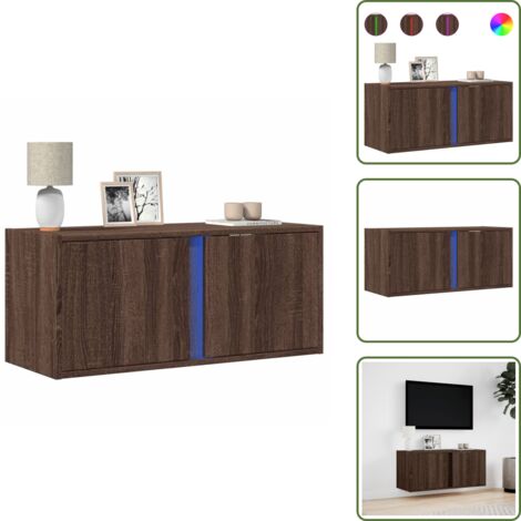 Almacenamiento de TV - vidaXL Mueble de TV de pared con luces LED roble marrón 80x31x35 cm - Luz LED