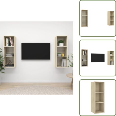 Almacenamiento de TV - vidaXL Muebles de salón de pared 2 pzas madera ingeniería roble Sonoma - Muebles de madera