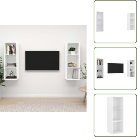 Almacenamiento de TV - vidaXL Muebles de salón de pared 2 uds madera ingeniería blanco - Muebles de madera