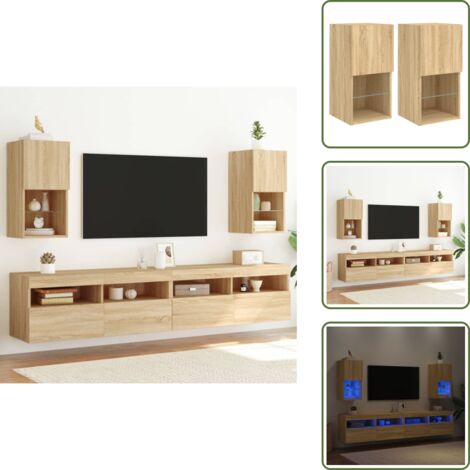 Almacenamiento de TV - vidaXL Muebles de TV con luces LED 2 uds roble Sonoma 30,5x30x60 cm - Madera de ingeniería