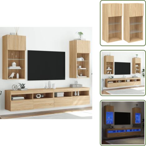 Almacenamiento de TV - vidaXL Muebles de TV con luces LED 2 uds roble Sonoma 40,5x30x90 cm - Muebles modernos