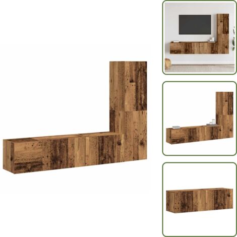 Almacenamiento de TV - vidaXL Muebles de TV de pared 3 uds madera vieja madera de ingeniería - Muebles de madera