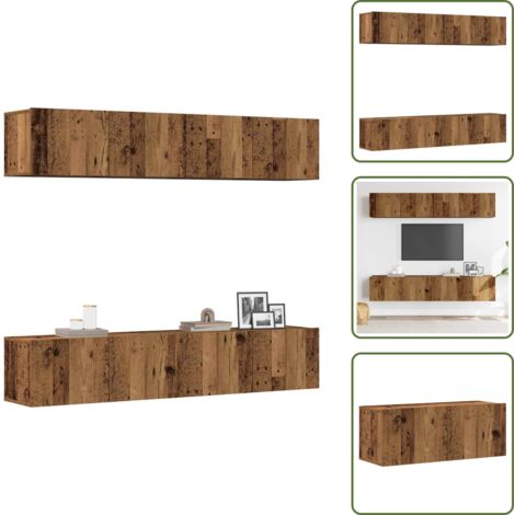 Almacenamiento de TV - vidaXL Muebles de TV de pared 4 uds madera vieja madera de ingeniería - Muebles de madera