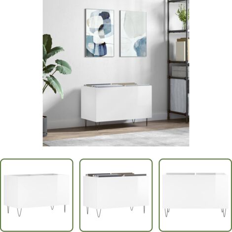 Almacenamiento de vinilos -  Mueble discos madera contrachapada blanco brillo 74,5x38x48 cm