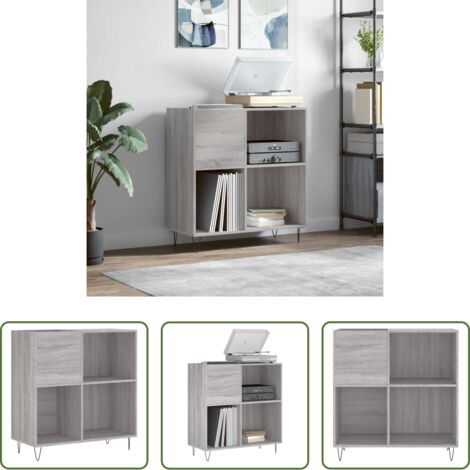 Almacenamiento de vinilos -  Mueble discos madera contrachapada gris Sonoma 84,5x38x89 cm