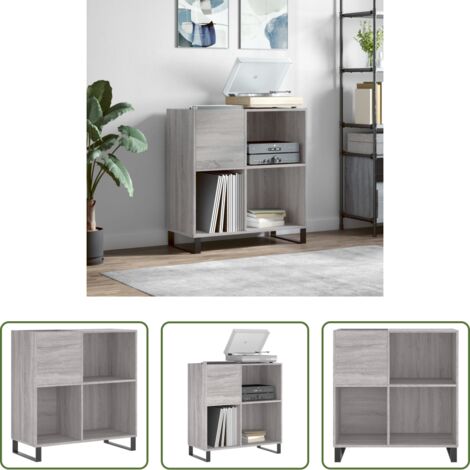 Almacenamiento de vinilos -  Mueble discos madera contrachapada gris Sonoma 84,5x38x89 cm