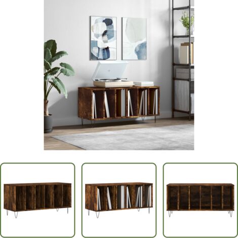 Almacenamiento de vinilos -  Mueble discos madera contrachapada roble ahumado 100x38x48 cm