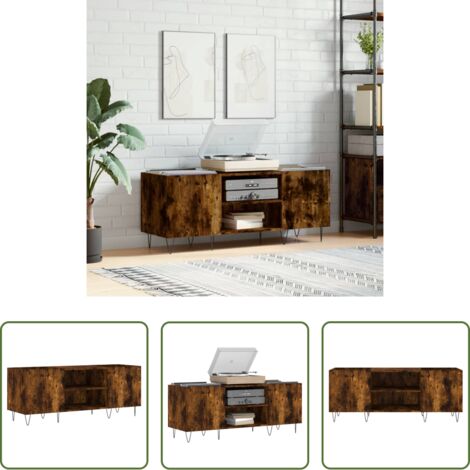 Almacenamiento de vinilos -  Mueble discos madera contrachapada roble ahumado 121x38x48 cm
