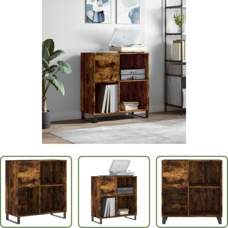 Almacenamiento de vinilos -  Mueble discos madera contrachapada roble ahumado 84,5x38x89 cm