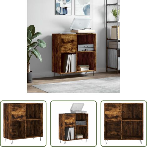 Almacenamiento de vinilos -  Mueble discos madera contrachapada roble ahumado 84,5x38x89 cm