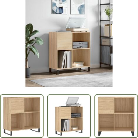 Almacenamiento de vinilos -  Mueble discos madera contrachapada roble Sonoma 84,5x38x89 cm