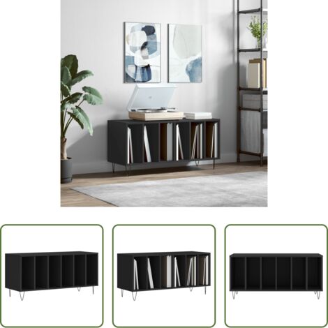 Almacenamiento de vinilos -  Mueble para discos madera contrachapada negro 100x38x48 cm