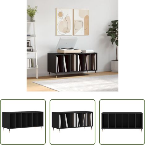 Almacenamiento de vinilos -  Mueble para discos madera contrachapada negro 100x38x48 cm