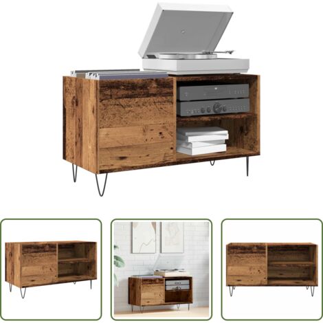 Almacenamiento de vinilos -  Mueble para discos madera ingeniería envejecida 84,5x38x48 cm