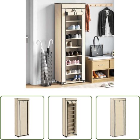 Almacenamiento de zapatos -  Mueble zapatero de tela con funda color crema 57x29x162 cm