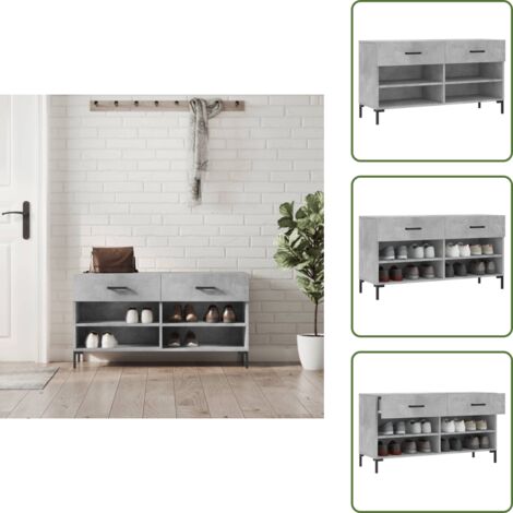Almacenamiento de zapatos - vidaXL Banco zapatero madera de ingeniería gris hormigón 102x35x55 cm - Banco de madera