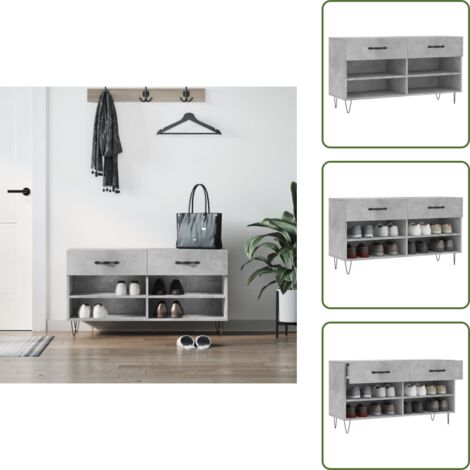 Almacenamiento de zapatos - vidaXL Banco zapatero madera de ingeniería gris hormigón 102x35x55 cm - Banco de madera