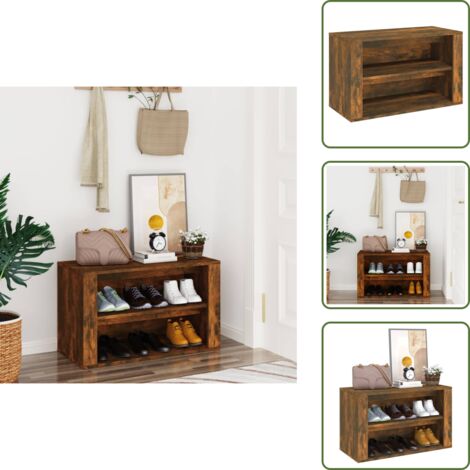 Almacenamiento de zapatos - vidaXL Mueble zapatero madera contrachapada roble ahumado 75x35x45 cm - Mueble de roble