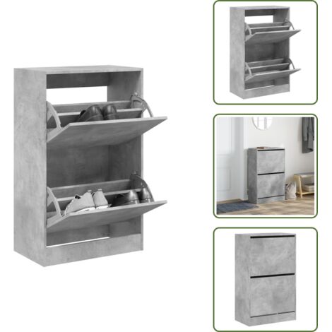 Almacenamiento de zapatos - vidaXL Zapatero de madera de ingeniería gris hormigón 60x34x96,5 cm - Muebles compactos