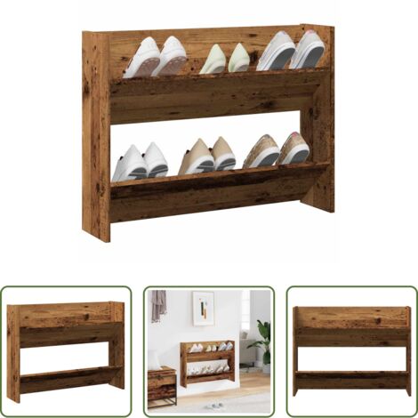Almacenamiento de zapatos -  Zapatero de pared madera de ingeniería envejecida 80x18x60 cm