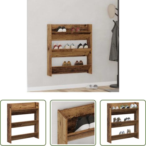 Almacenamiento de zapatos -  Zapatero de pared madera de ingeniería envejecida 80x18x90 cm