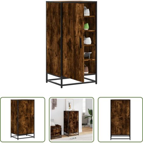 Almacenamiento de zapatos -  Zapatero madera contrachapada roble ahumado 48x38x97,5 cm