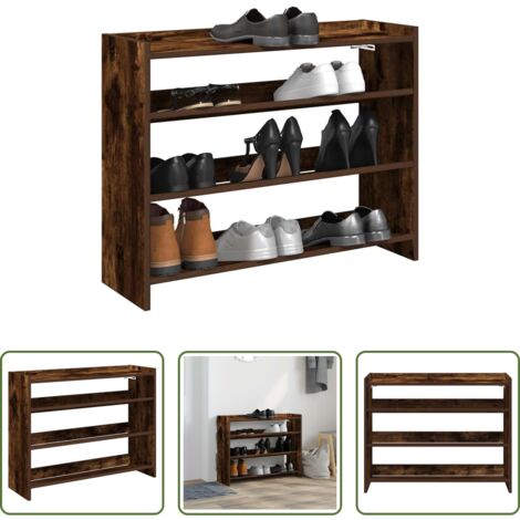 Almacenamiento de zapatos -  Zapatero madera contrachapada roble ahumado 80x25x62 cm