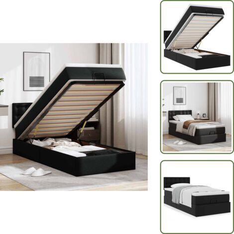 Almacenamiento debajo de la cama - vidaXL Cama otomana colchón cuero sintético negro 100x200cm - Cama con cabecero