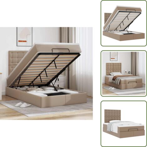Almacenamiento debajo de la cama - vidaXL Estructura cama otomana colchón cappucino cuero sintético - Mecanismo hidráulico
