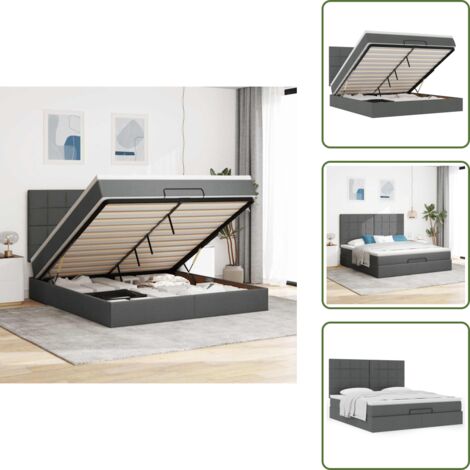 Almacenamiento debajo de la cama - vidaXL Estructura cama otomana colchón tela gris oscuro 160x200 cm - Cama con cabecero