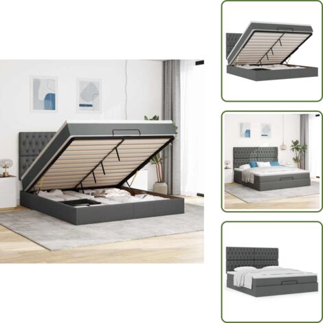 Almacenamiento debajo de la cama - vidaXL Estructura cama otomana colchón tela gris oscuro 160x200 cm - Cama con cabecero