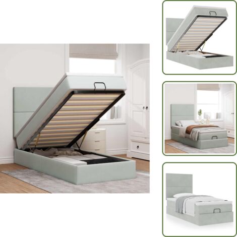 Almacenamiento debajo de la cama - vidaXL Estructura cama otomana colchones gris claro 90x200cm - Colchón de muelles ensacados