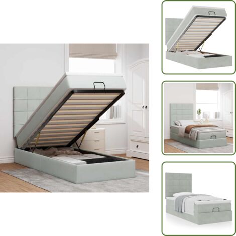 Almacenamiento debajo de la cama - vidaXL Estructura cama otomana colchones gris claro 90x200cm - Colchón de muelles ensacados