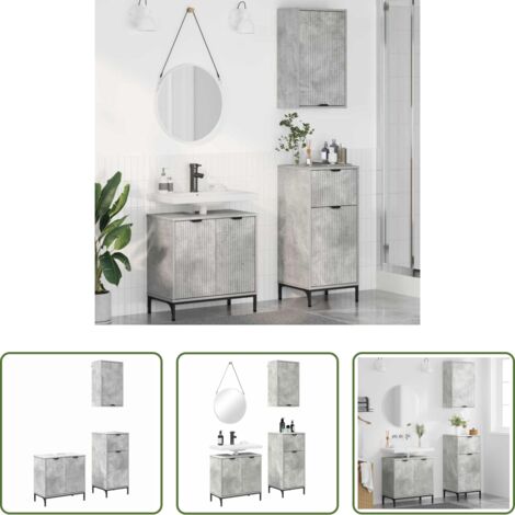 Almacenamiento en baño -  Juego de muebles de baño con cajón 3 pcs Gris hormigón