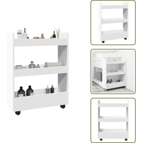 Almacenamiento en casa - vidaXL Carrito de almacenaje estrecho de 3 niveles de madera de ingeniería blanca - Muebles decorativos