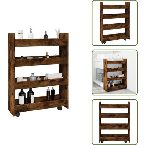 Almacenamiento en casa - vidaXL Carro de almacenaje estrecho 4 niveles madera roble ahumado - Muebles decorativos
