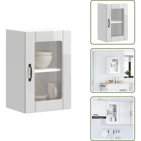 Almacenamiento en cocina - vidaXL Armario pared para cocina puerta cristal Lucca blanco brillante - Armario de vidrio