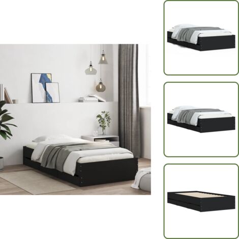 Almacenamiento en dormitorio - vidaXL Cama con cajones madera de ingeniería negra 75x190 cm - Cama negra