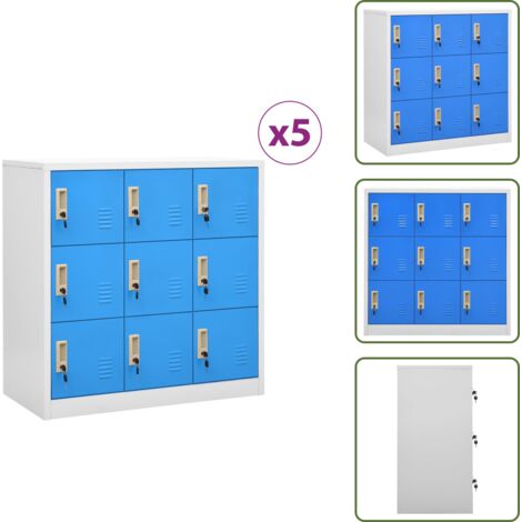 Almacenamiento en oficina - vidaXL Armarios taquilla 5 uds acero gris claro y azul 90x45x92,5 cm - Armarios de acero